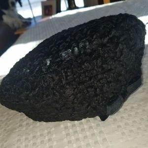 Vintage russian lambs wool pillbox hat